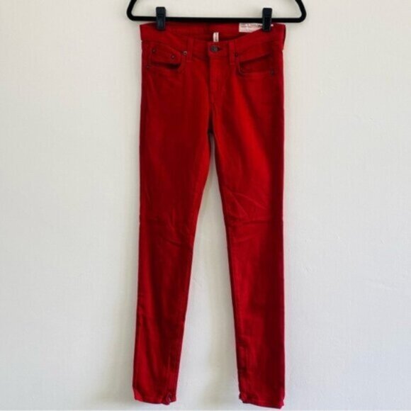 rag & bone Skinny Zipper Jeans Denim Womens 25 Red Slim Stretch Mid Rise Summer - Picture 1 of 13